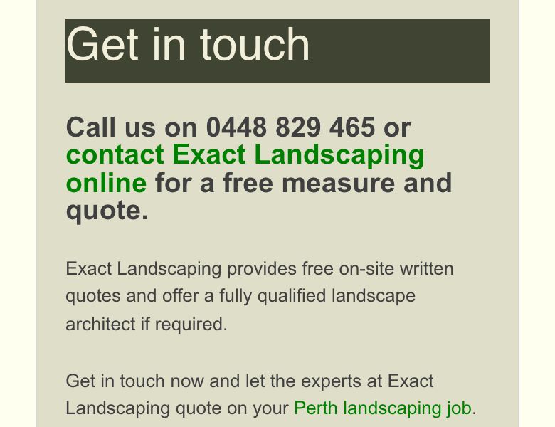 Get in touch section on the Exact Landscaping homepage