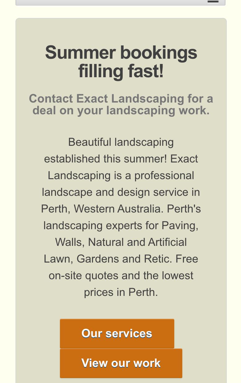 The View our work button on the Exact Landscaping homepage