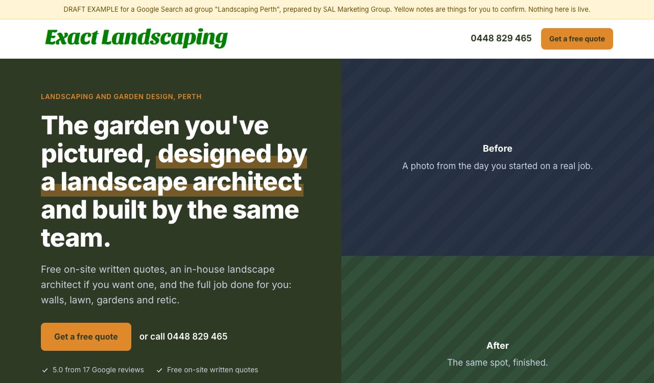 Preview of the Landscaping Perth landing page
